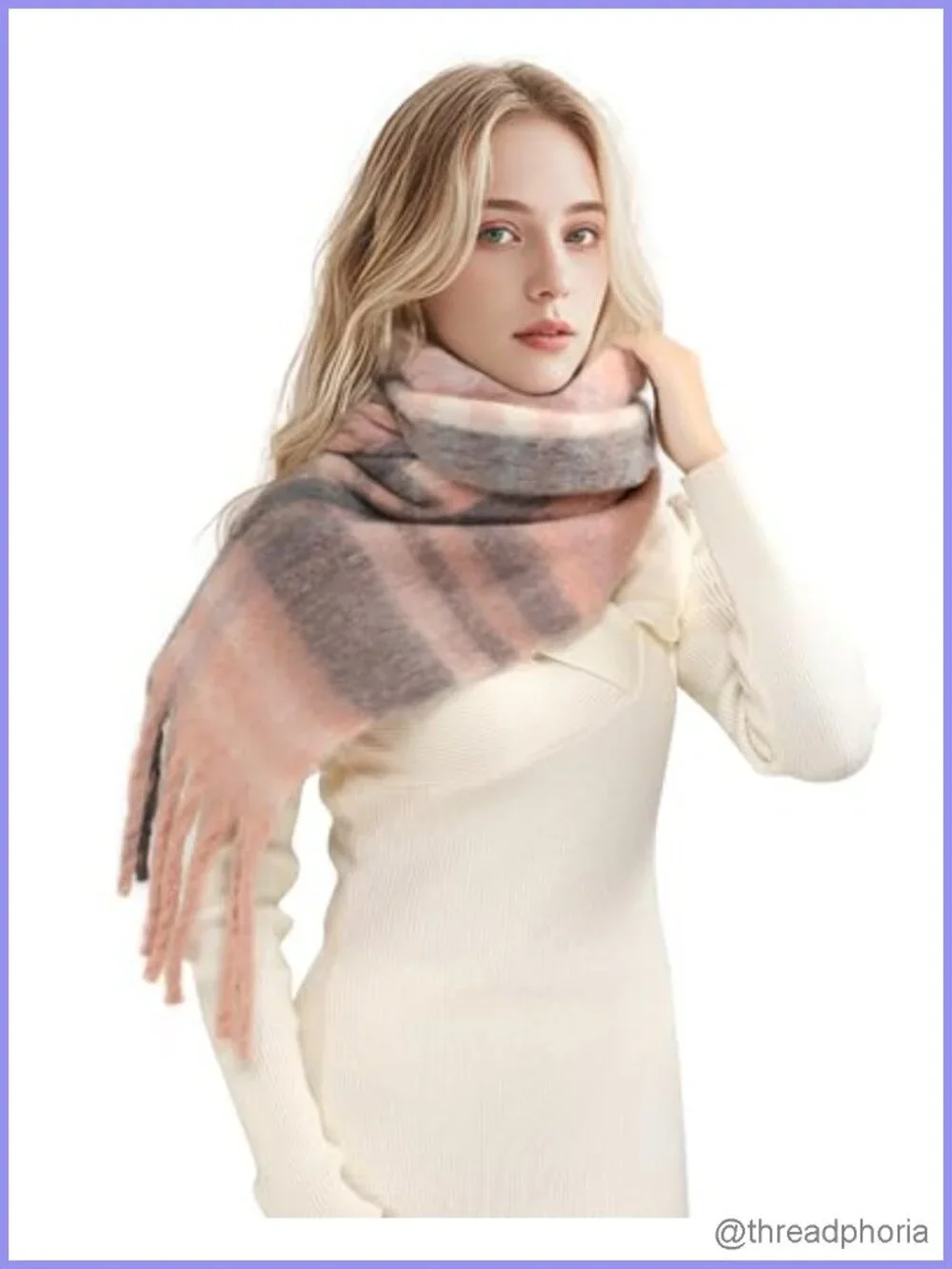 Winter Oversized Plaid Scarf Shawl Wrap Women Cashmere Feel Long Tassel Acrylic
